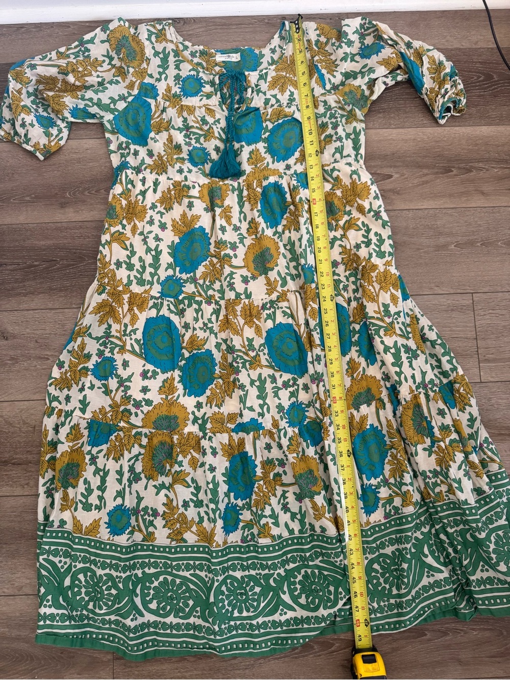 NATURAL LIFE Floral Tiered Midi Dress 100% Cotton Lined Boho Tassel Tie Large - Picture 11 of 11